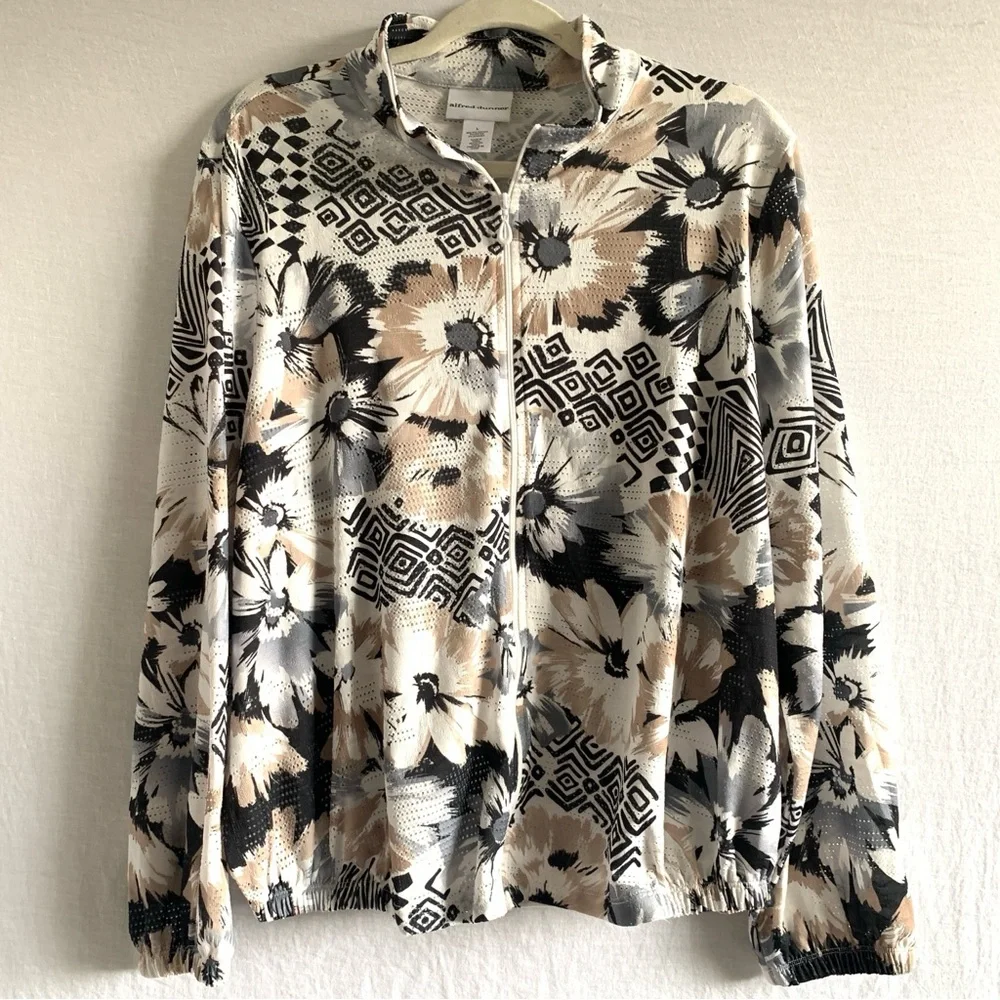Alfred Dunner Floral Zip Up Sweater Size Large - Picture 8 of 12